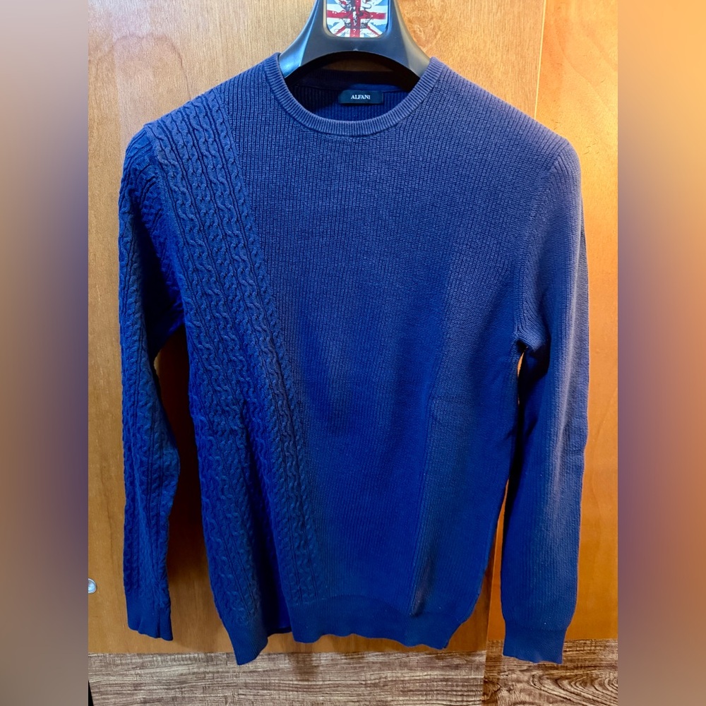 Alba Men's Navy Cable Knit Crewneck Sweater